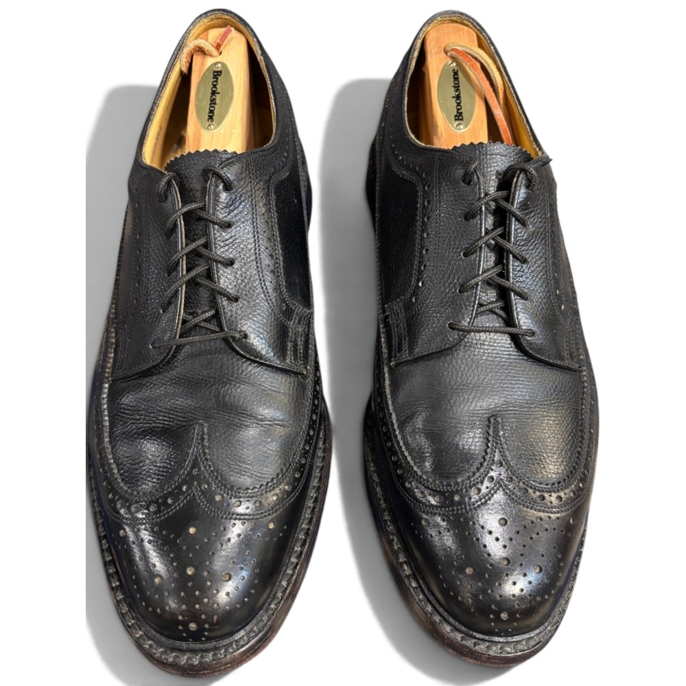 Vintage Florsheim Royal Imperial Black Pebble Grain Leather Wingtip Oxfords 9E